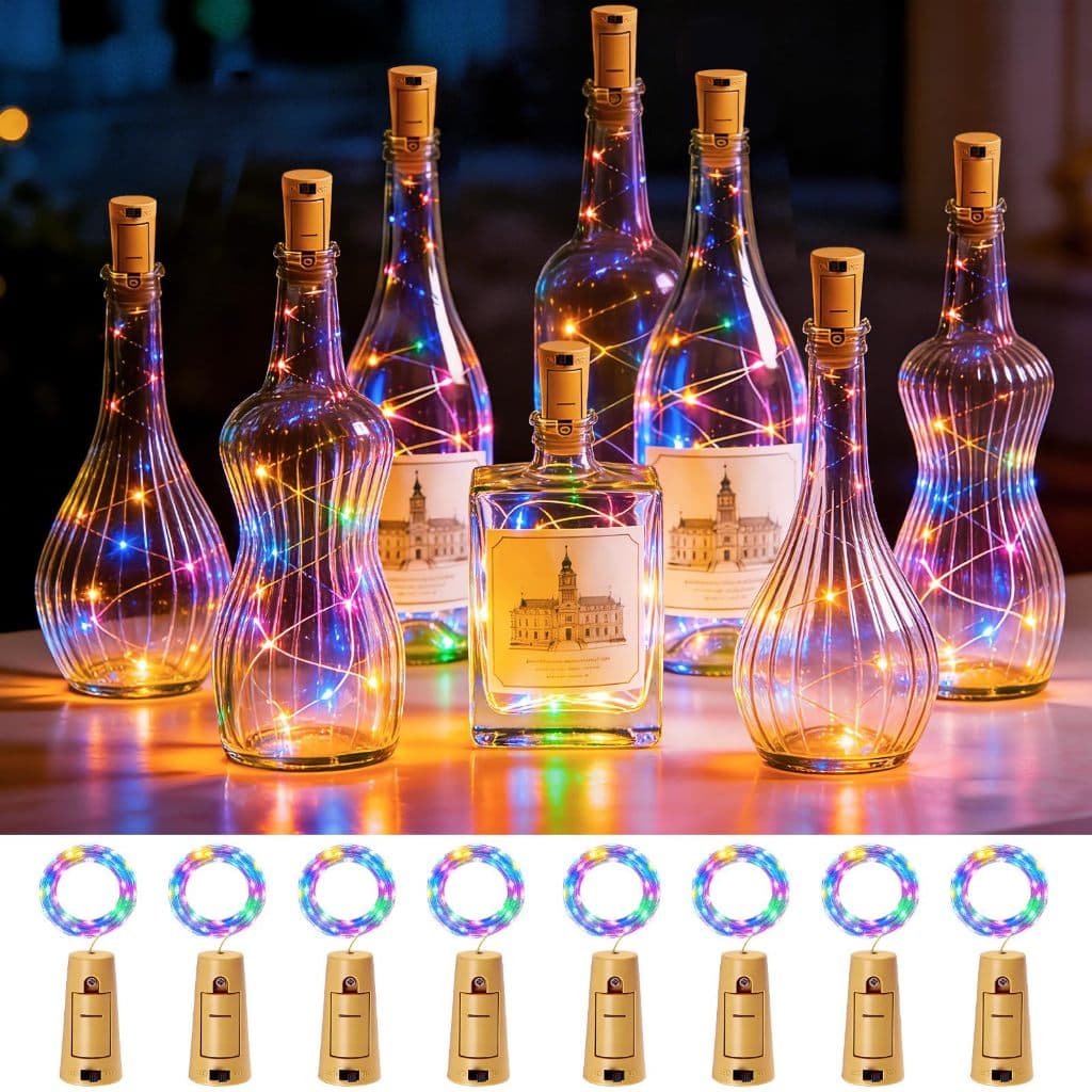 Kit 10 2m 20led Rolha De Luz Fio Fada Garrafa Rgb Para Decoração Festa
