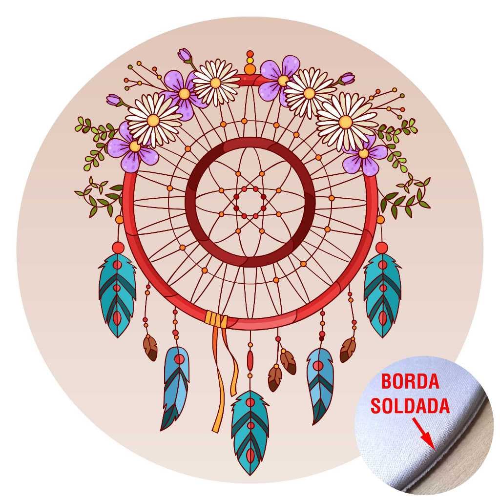 Mouse Pad Redondo Apanhador de Sonhos Filtro Dreamcatcher com Borda Soldada