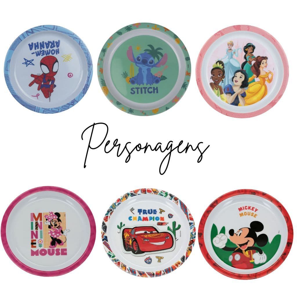 Prato Infantil Personagens 21cm Disney Homem Aranha Princesas Carros Criança Refeição