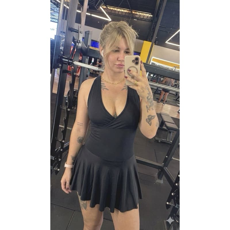 Macaquinho vestido com bojo beach tennis short saia poliéster academia treino