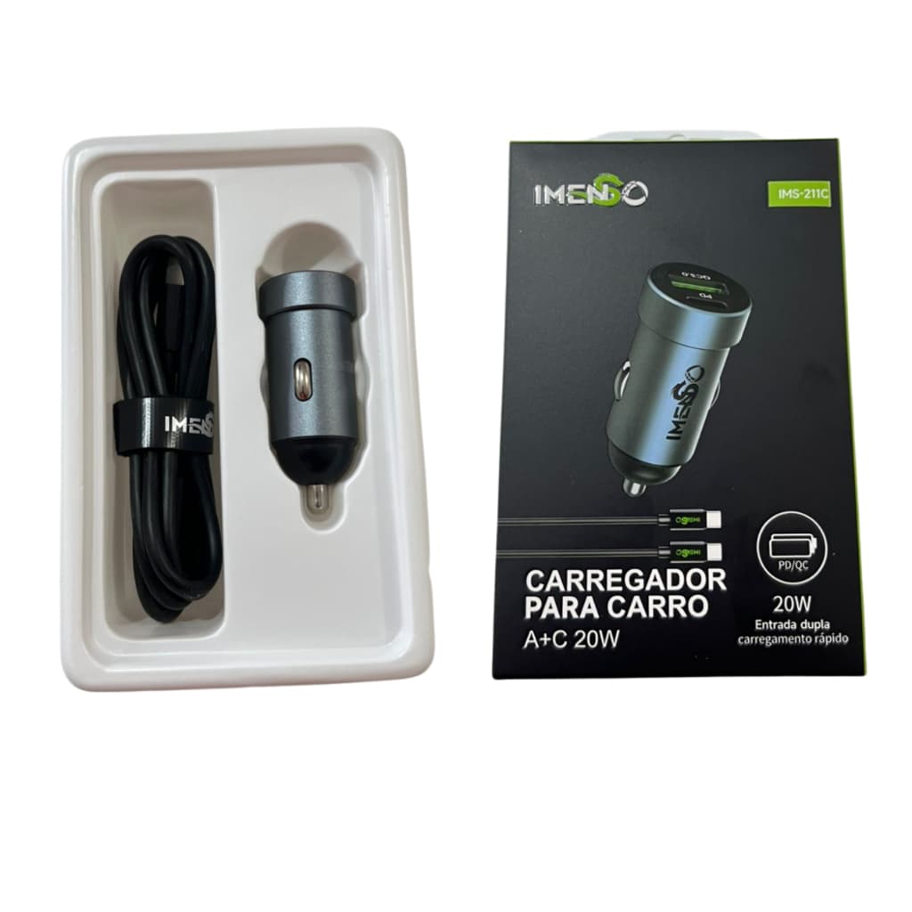 Carregador Veicular Imenso Original 20w Fast Turbo 3.0 Slim(tipo-c e iPhone)