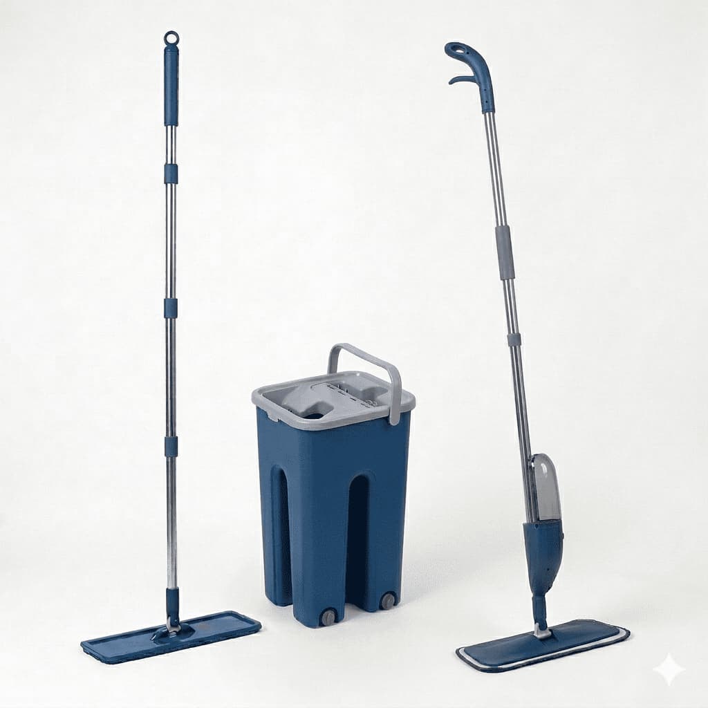 Kit Limpeza Completo Tronos: Mop Flat Balde 6L + Mop Spray 350ml - Lava, Seca e Aplica Produto