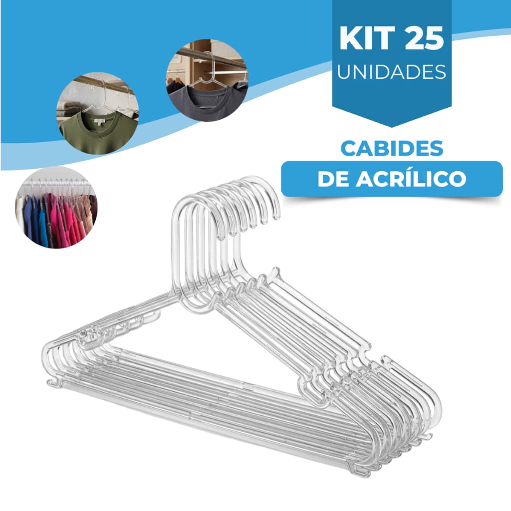 Kit 25 Cabides Acrílicos Moderno Cabide Resistente Durável Profissional Organização Roupas Loja