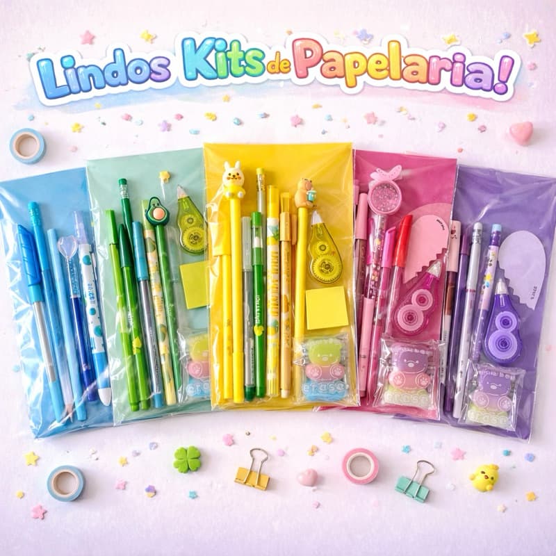 Kit papelaria das cores 12 itens fofos sortidos promoção