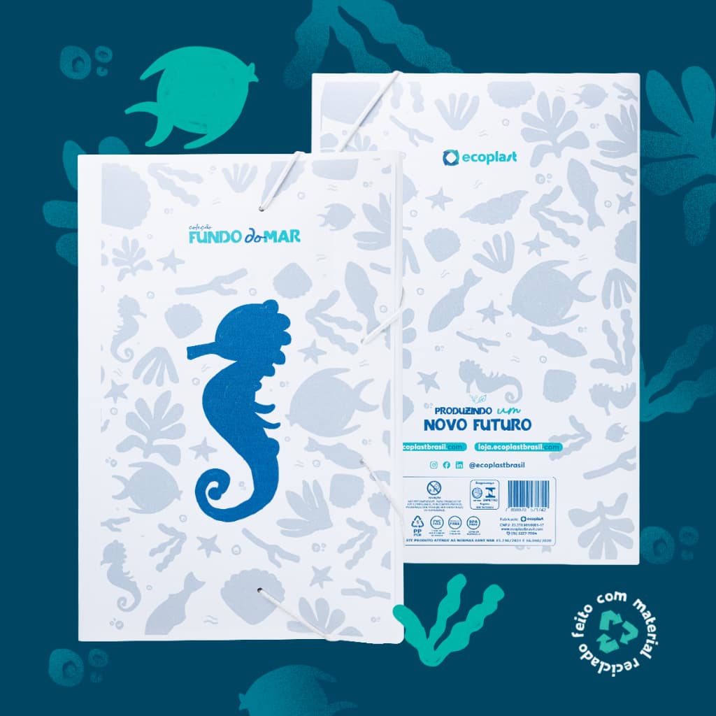 Pasta Organizadora com Aba e Elástico Resistente - Edição Fundo do Mar Material Escolar