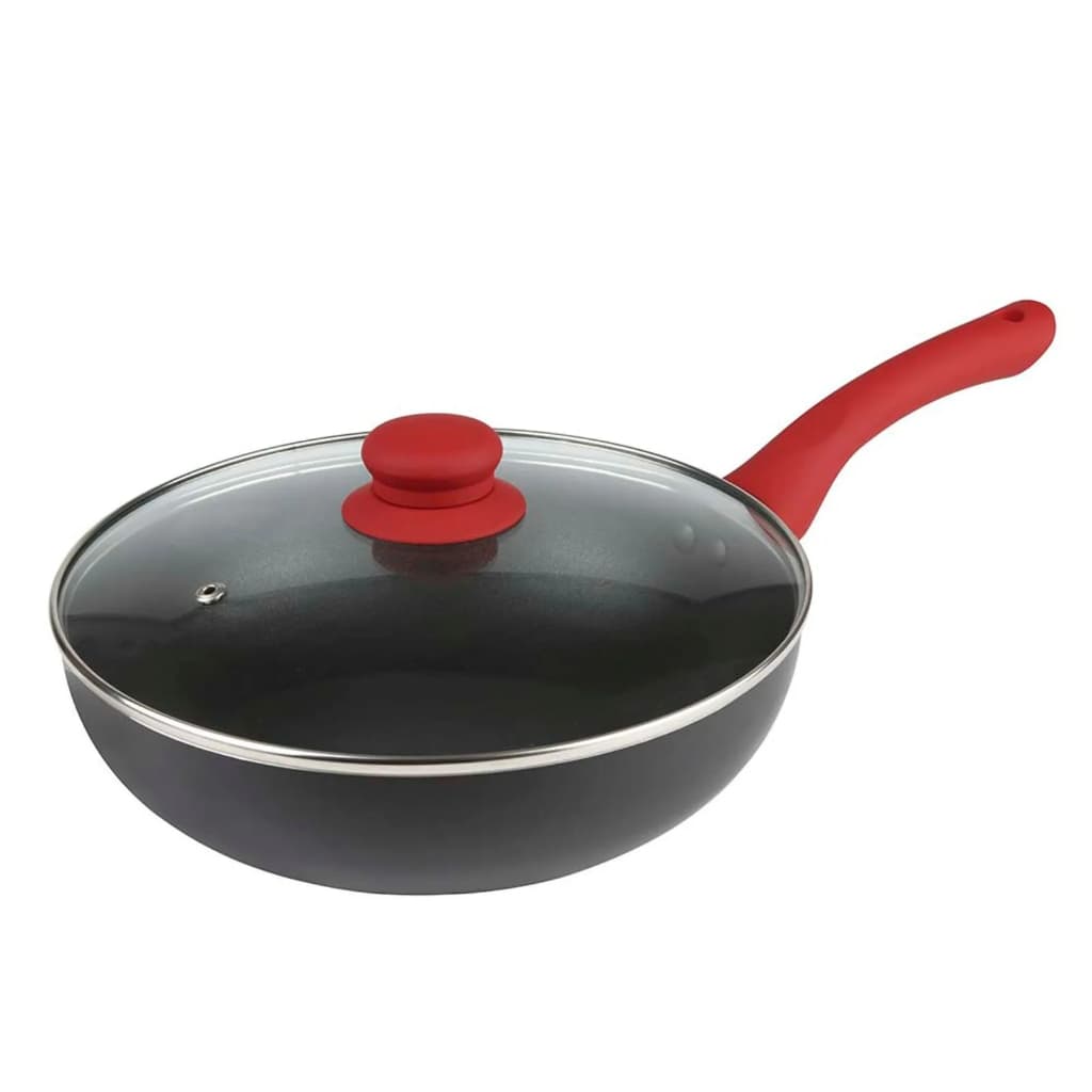 Panela com Tampa de Vidro Wok Linha Aroma 24cm Mor - Antiaderente com Cabo Soft Touch