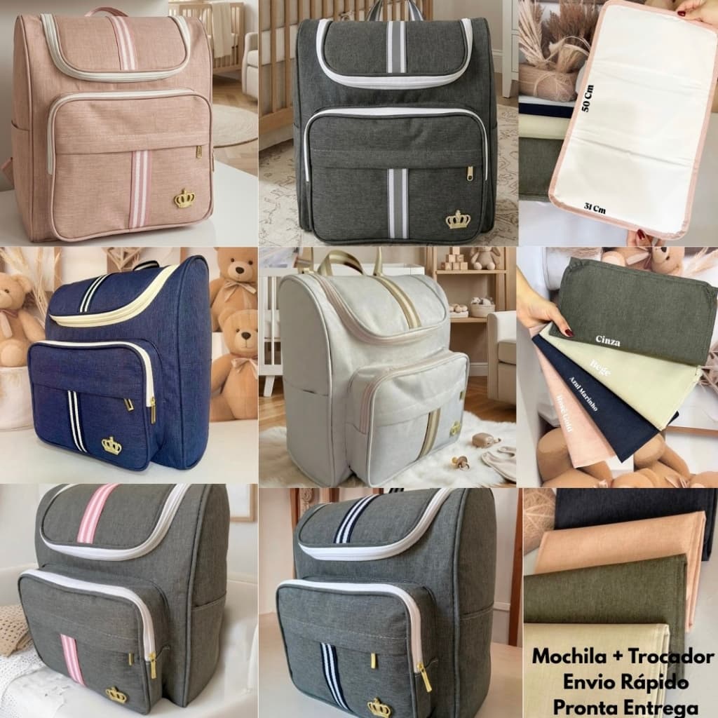 Mochila Classic com Trocador Portatíl Bolsa Maternidade e Passeio