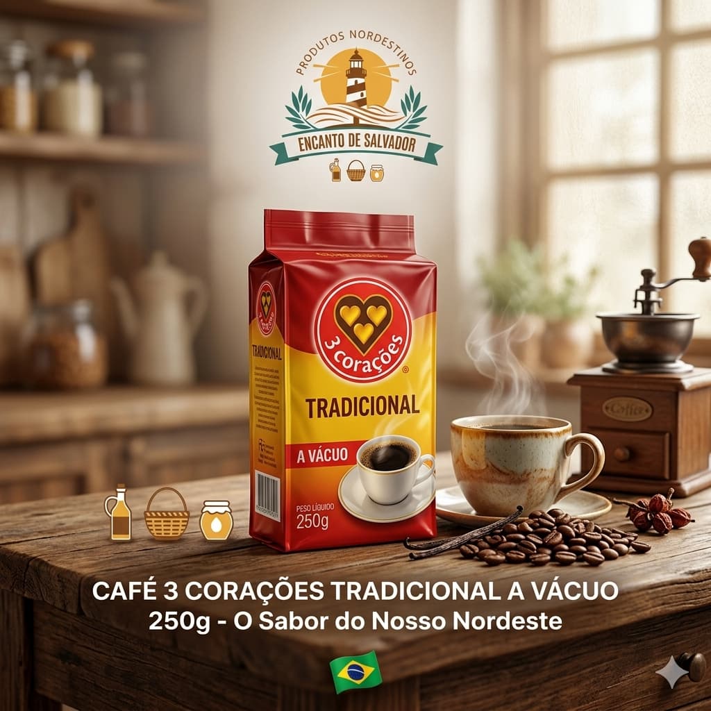 Café 3 Corações Tradicional a vácuo, torrado e moído - Café do Nordeste