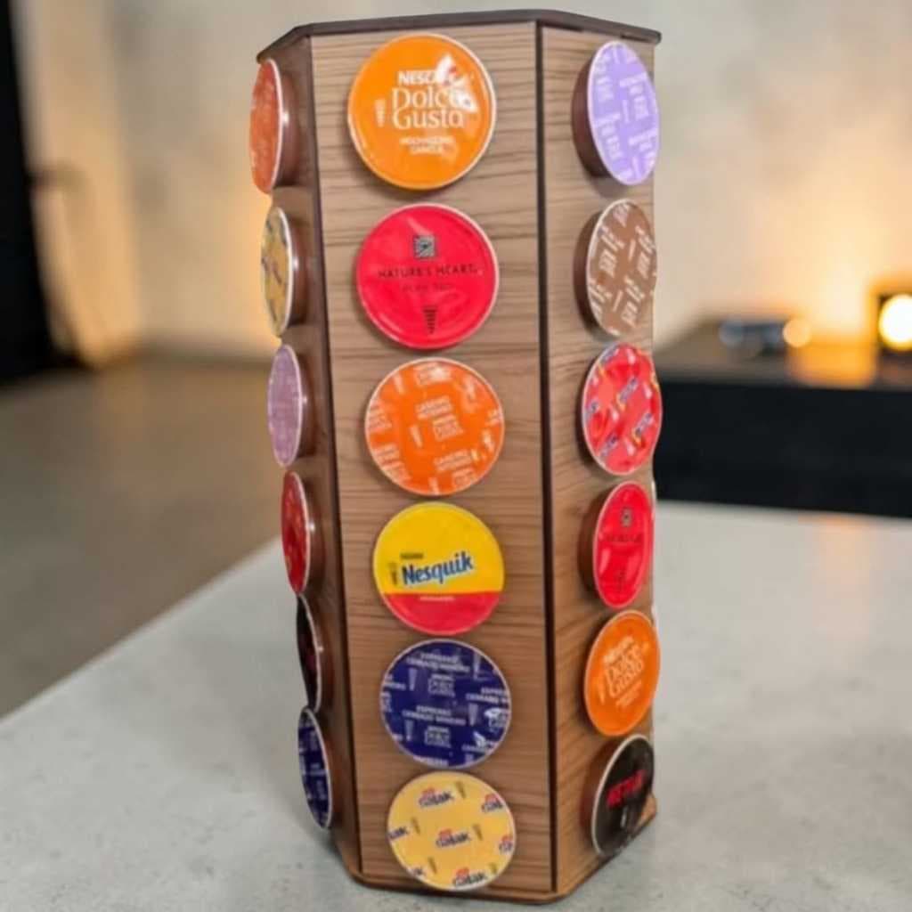 Torre Porta Capsulas Sextavada Organizador Para 30 Cápsulas Nestlé Dolce Gusto Cantinho Do Café Mdf