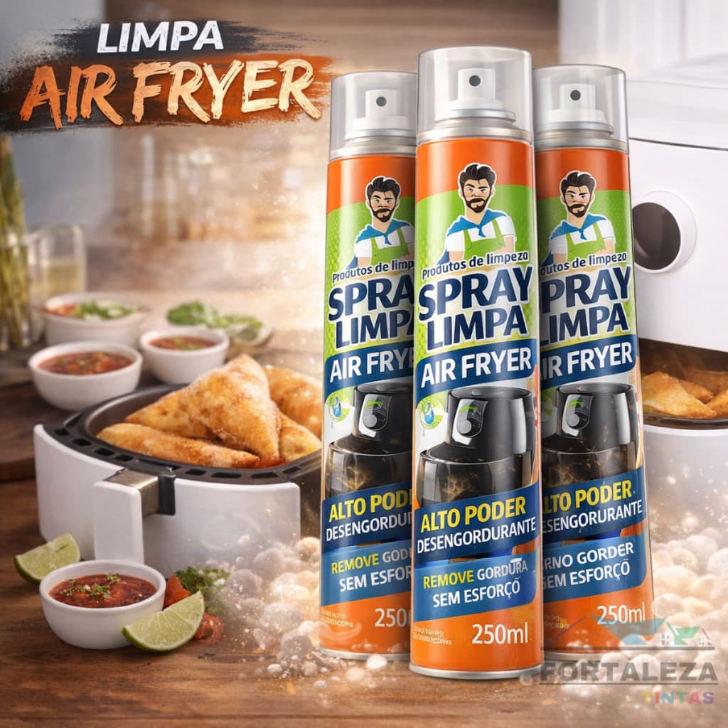 Spray Limpa Air Fryer 250ml Desengordurante Potente Remove Gordura Pesada Limpeza Fácil 1, 2 ou 3