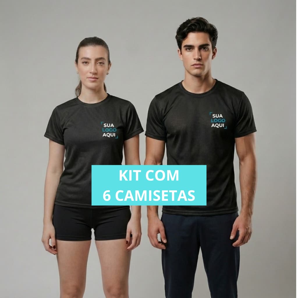 KIT 6 Camisetas DRY FIT Estampadas Personalizadas Com Sua Logo Respirável Térmica UV - LANÇAMENTO