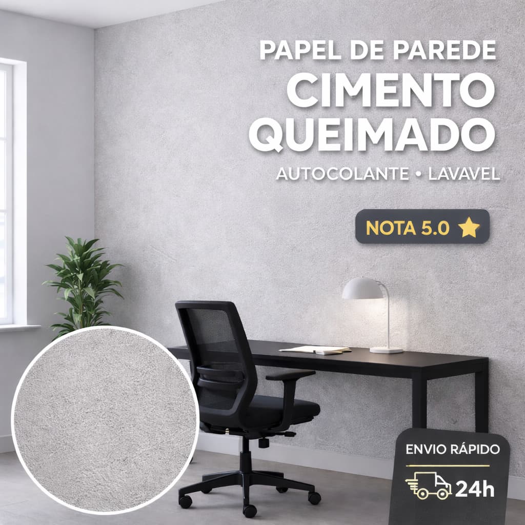 Papel de Parede Cimento Queimado Autocolante – Cinza Premium Sala Quarto | Lavável
