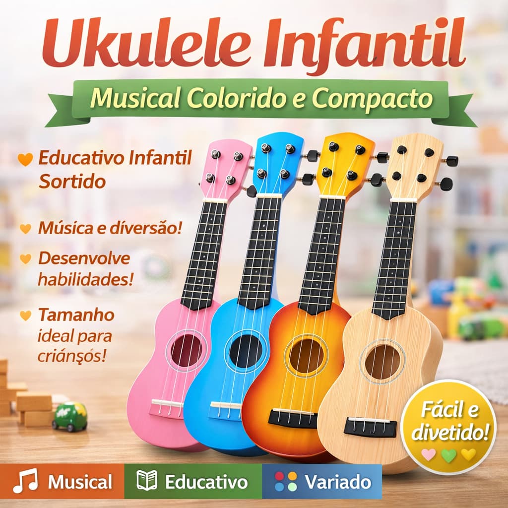Ukulele Infantil Musical Colorido Compacto Educativo Infantil Sortido