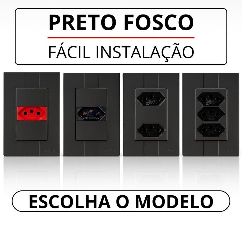 Tomada 10A 20A Simples Dupla Tripla Modular Preta Fosca 4X2 Pluzie