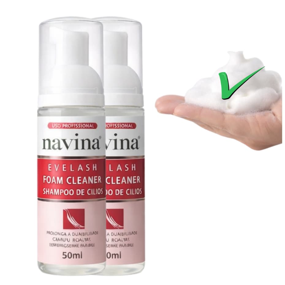 Shampoo de Cílios Navina Evelash 50ml – Espuma Profissional para Limpeza de Extensão de Cílios | Higienização Profunda