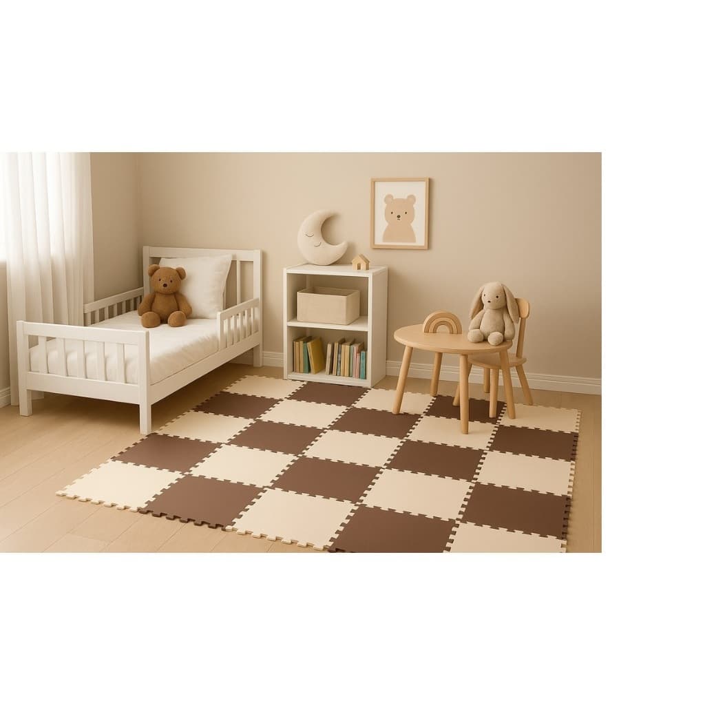 Kit 4 Tatames Tapetes EVA 50x50x1cm 10mm Marrom e Creme Linha Premium Antiderrapante com Bordas