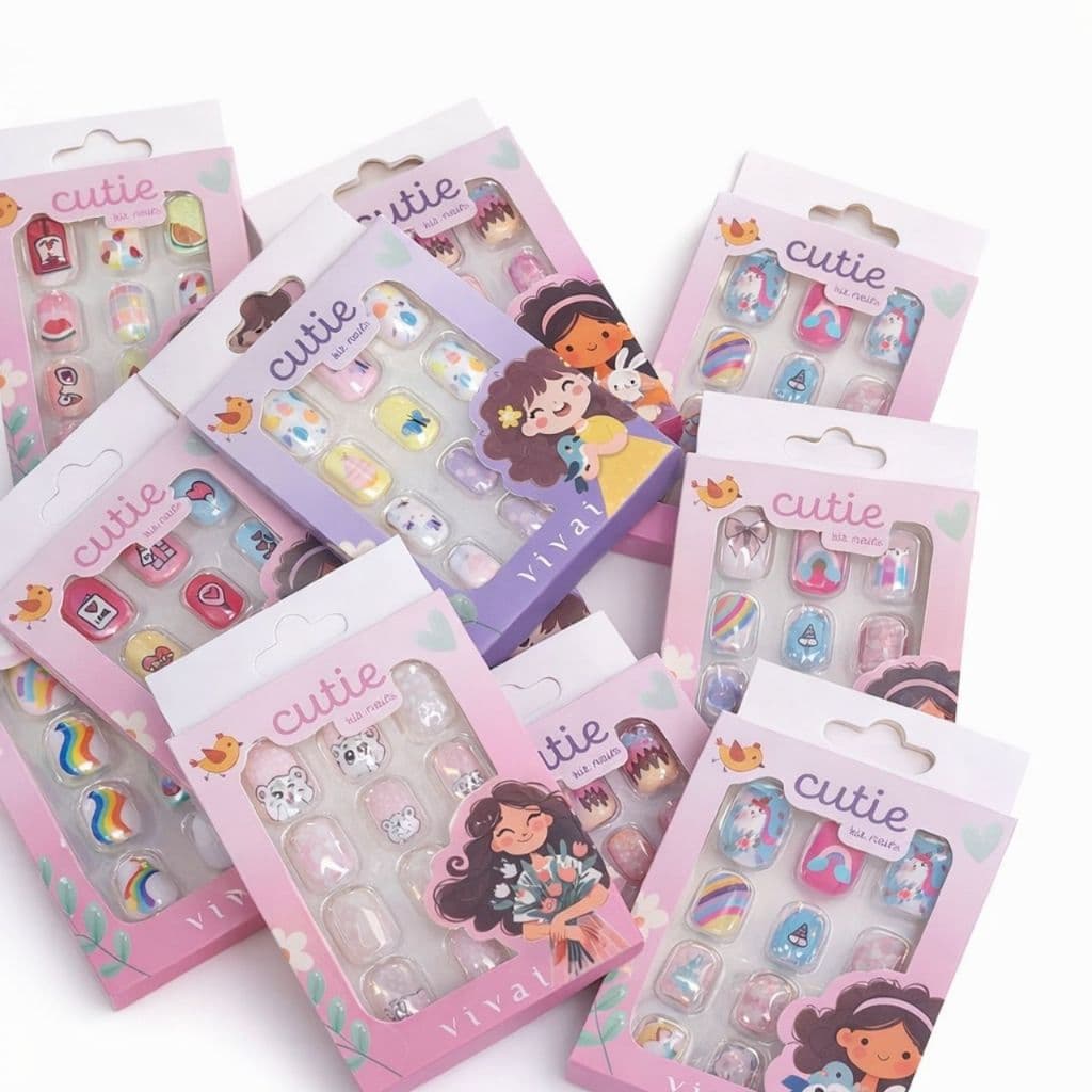 Unhas Postiças Infantil Cutie Vivai | Autocolante Decorada | Kit Unha Infantil Com Adesivo | Unhas Fofas Criança Menina