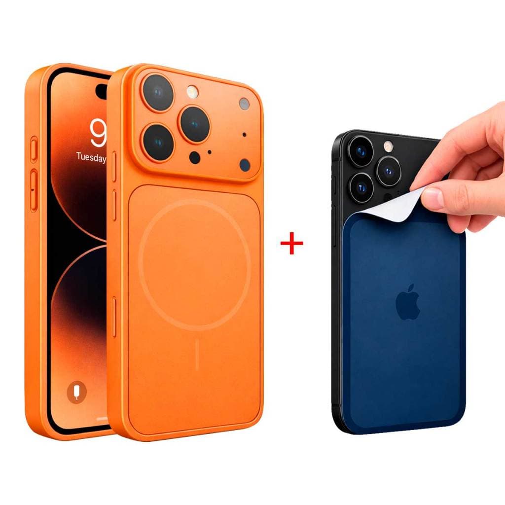 Kit Capa Muda Aparencia Magsafe Nano Glass Para Iphone 11 12 13 14 15 16 17 Pro Max + Adesivo Azul