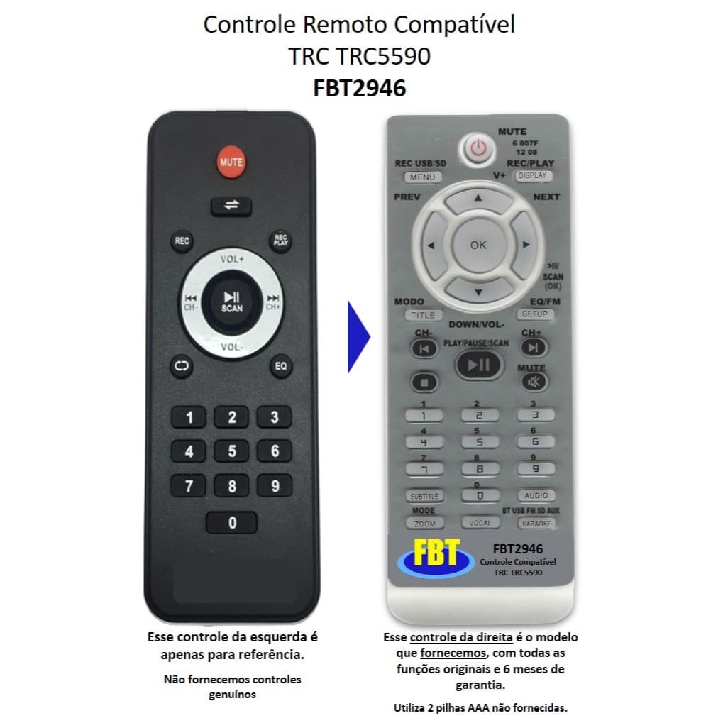 Controle Compatível Com Caixa Amplificada Trc5590 FBT2946