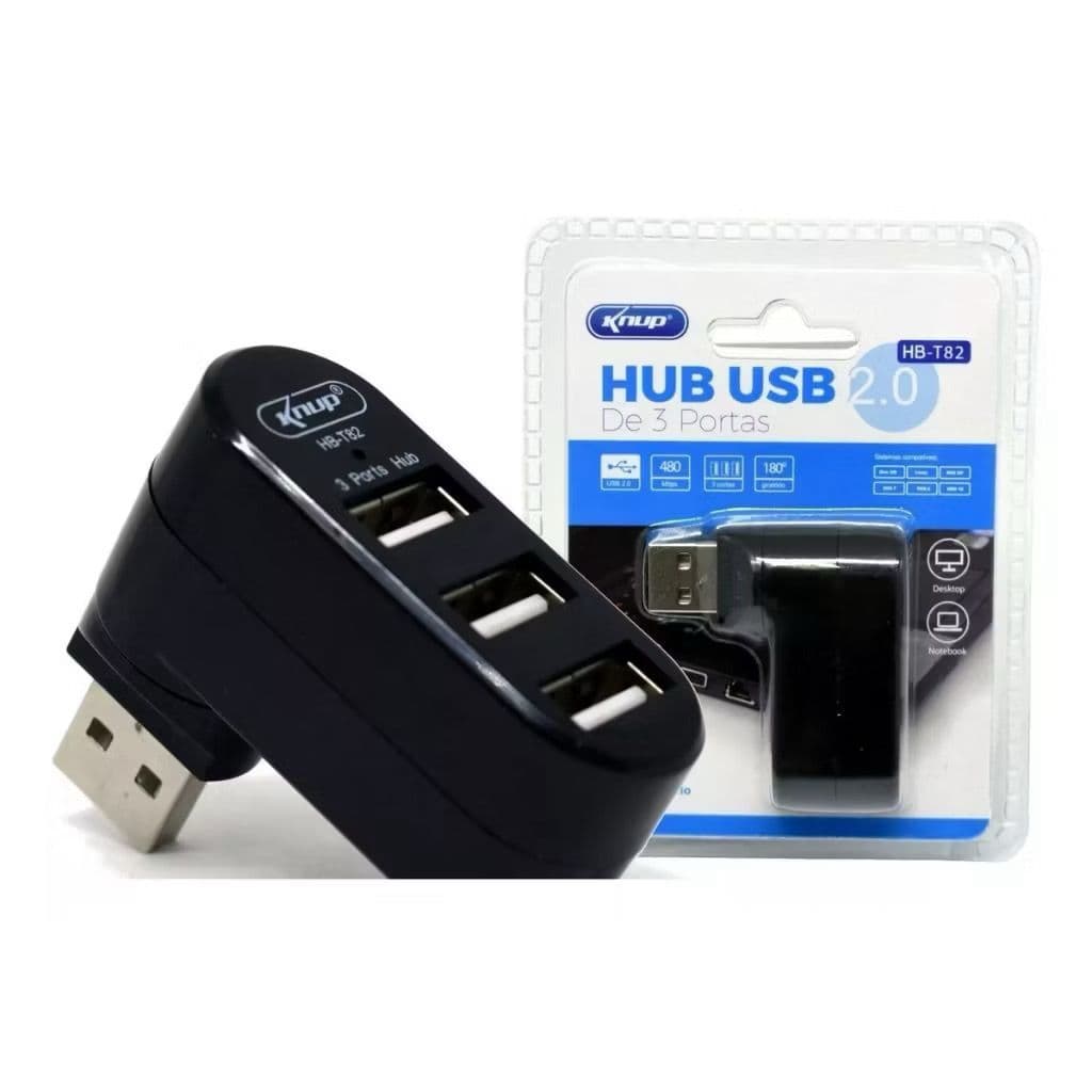Hub Usb 3 Portas Pc Notebook Portátil Gira 180° 2.0 Knup HB-T82 (S-17)