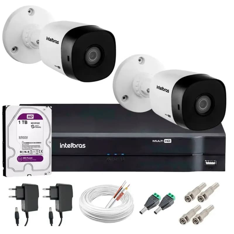 Kit 2 Câmeras VHD 1220 B + DVR Intelbras MHDX 1204C + HD 500GB+ Fontes , cabos