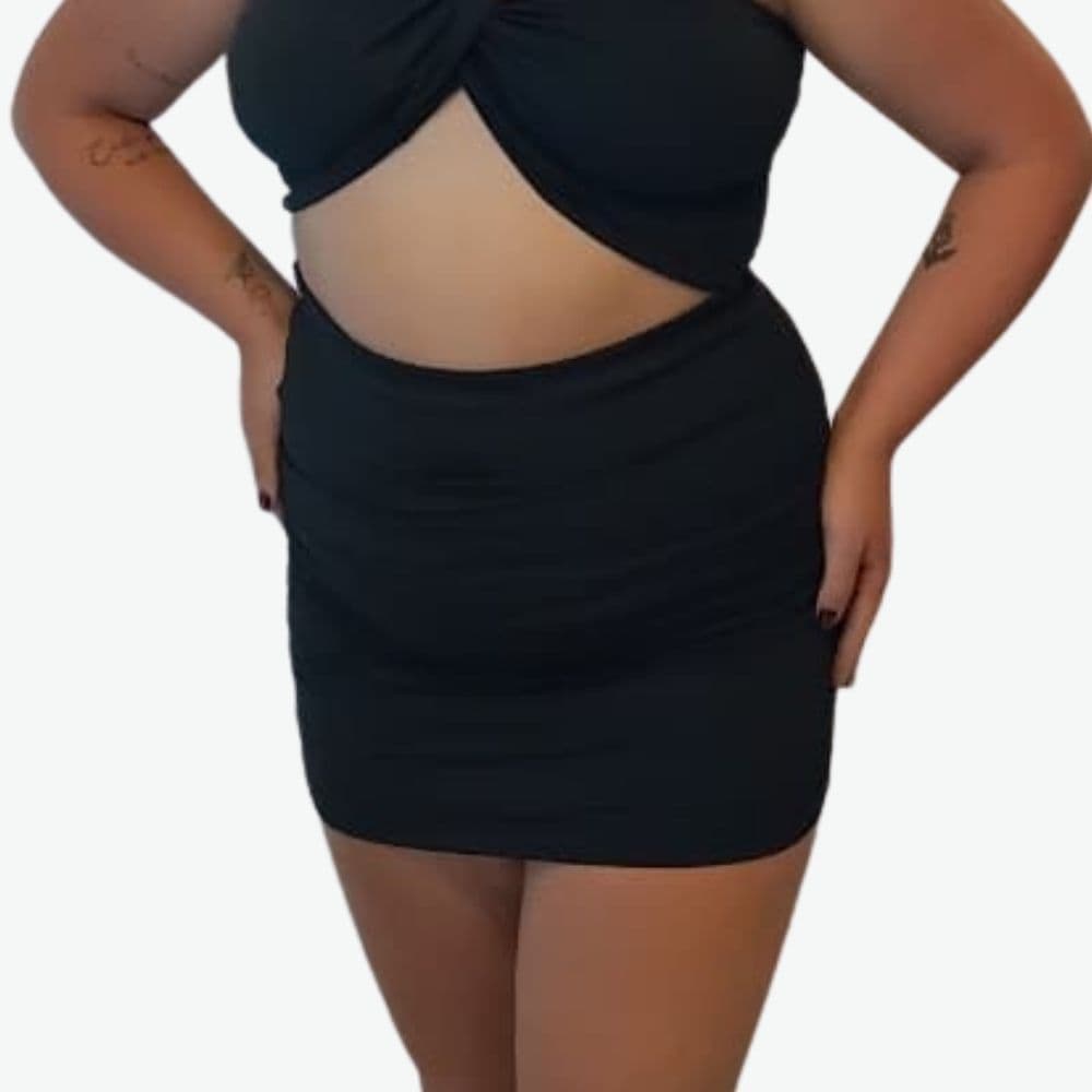 Saia Curta Feminina Cintura Alta Franzida Ruched Tendência Moda Blogueira Justa