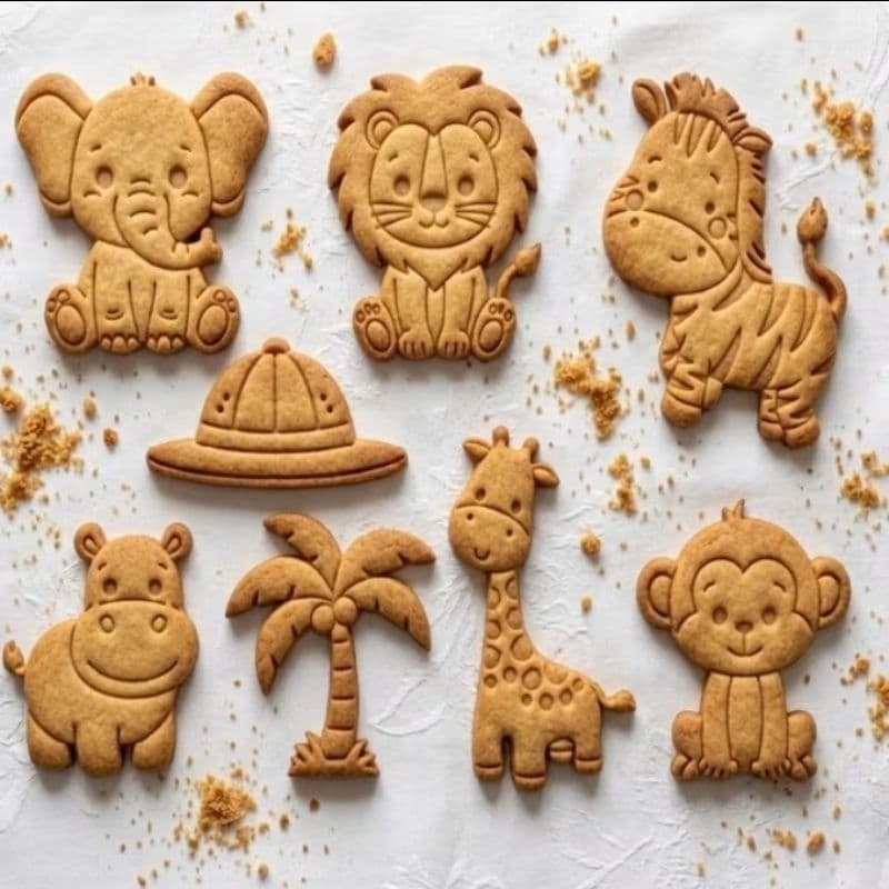 Kit 8 Cortadores de Biscoito Tema Safari - Animais da Selva, Pasta Americana e Biscuit 9 centimetros