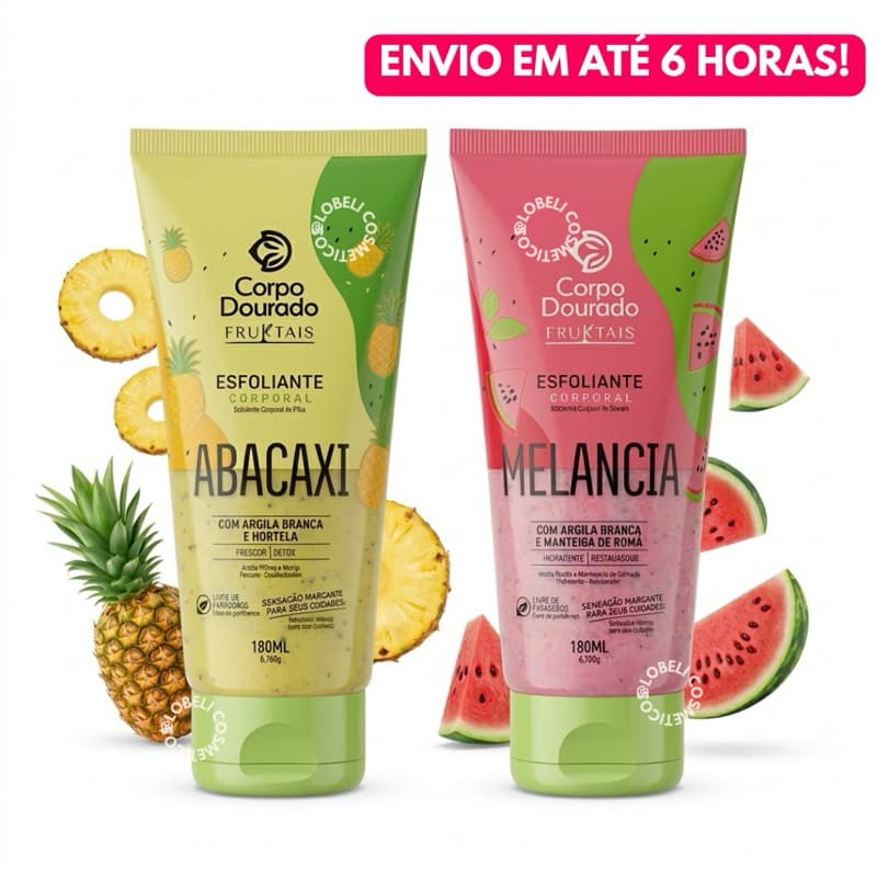 Esfoliante Corporal Corpo Dourado Fruktais 180ml Argila Branca - Melancia ou Abacaxi Detox Skin Care