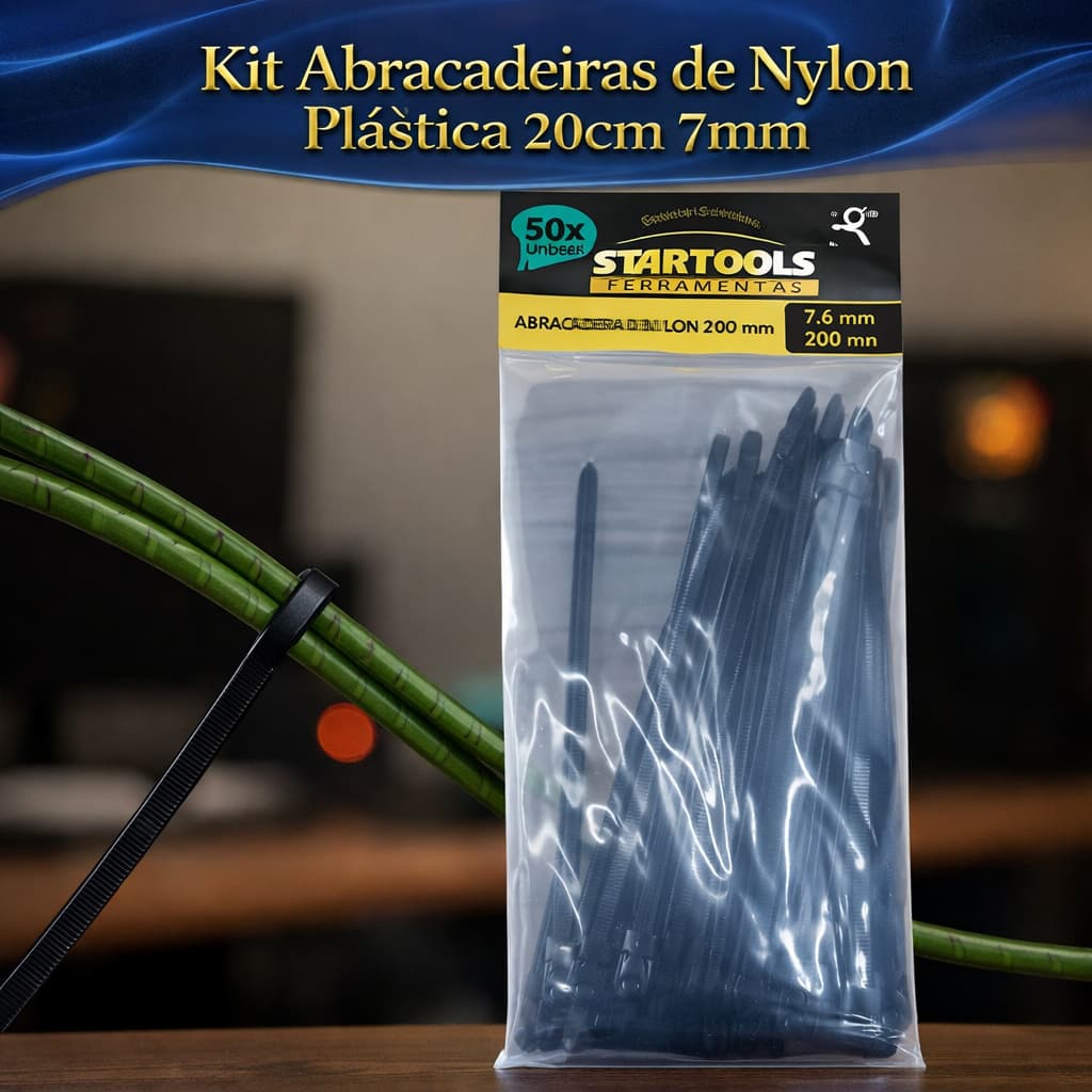 Abraçadeiras de Nylon Plastica 20cm 7mm Kit com 50 Unidades Cinta Lacre Fixação Cabos Fios Presilha