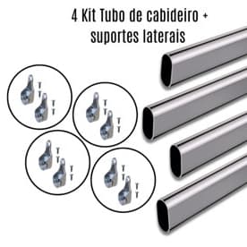 4 Kits de Tubo Cabideiro Oval  Arara para guarda-roupas + suportes laterais e parafusos (sob medida)