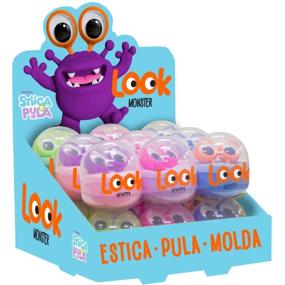 Kit 3 Massinhas de Modelar Estica e Pula Monstrinho Com Fantoches de Dedo Infantis