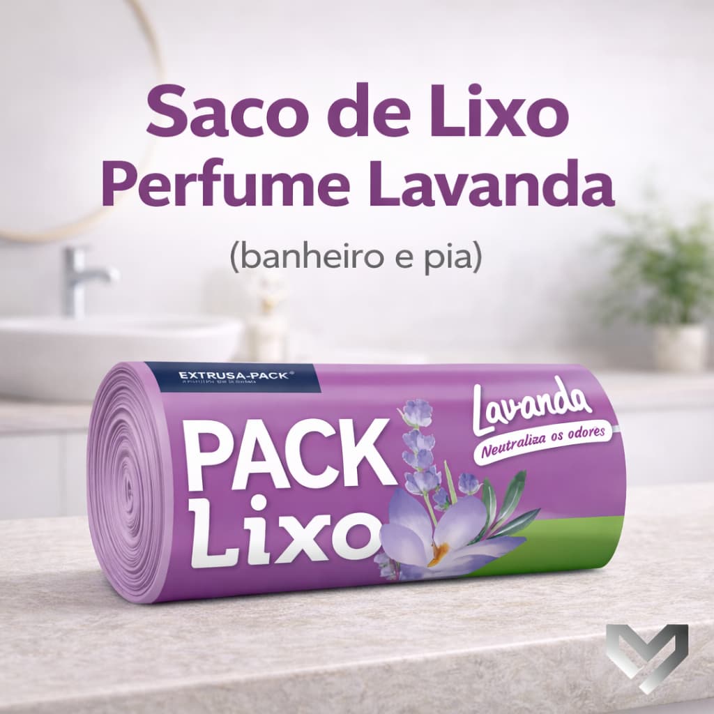 Saco Lixo 8L Lavanda 34x38 Resistente Perfumado Banheiro Pia Cozinha Neutraliza Odores Cheiro Lavanda Forte
