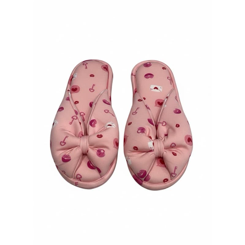 Pantufa Feminina Laço Rosa Conforto Premium