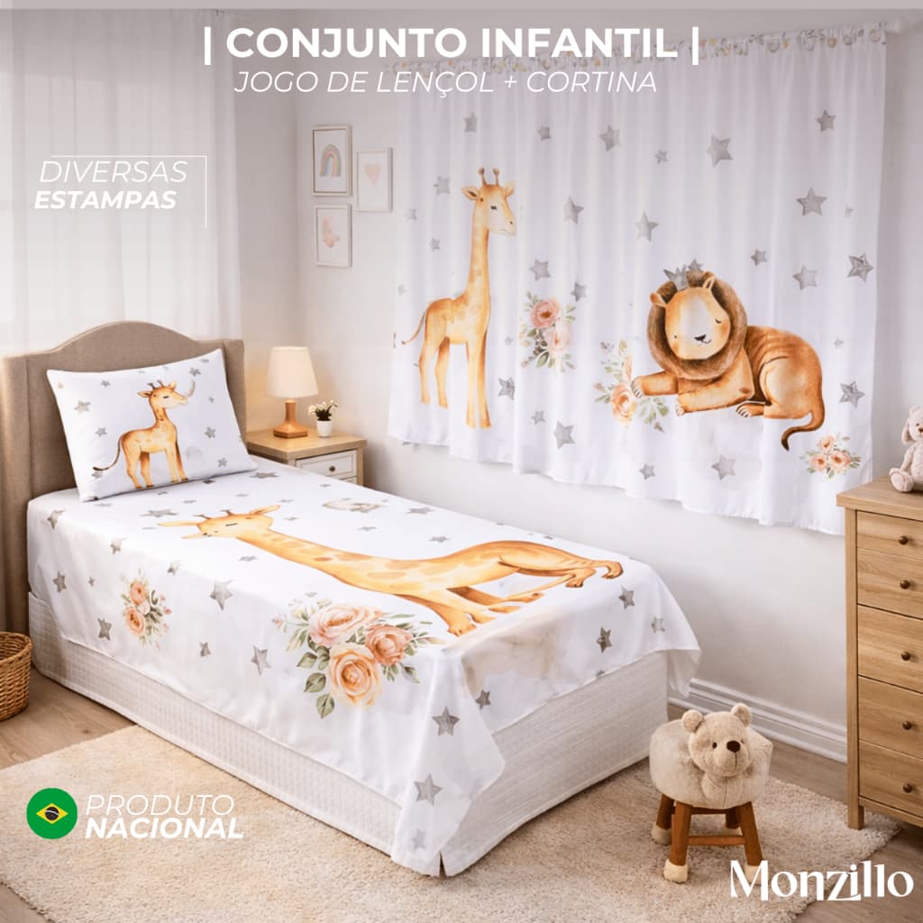 KIT | CONJUNTO DE QUARTO | INFANTIL | CORTINA | JOGO DE LENÇOL | ESTAMPADOS |