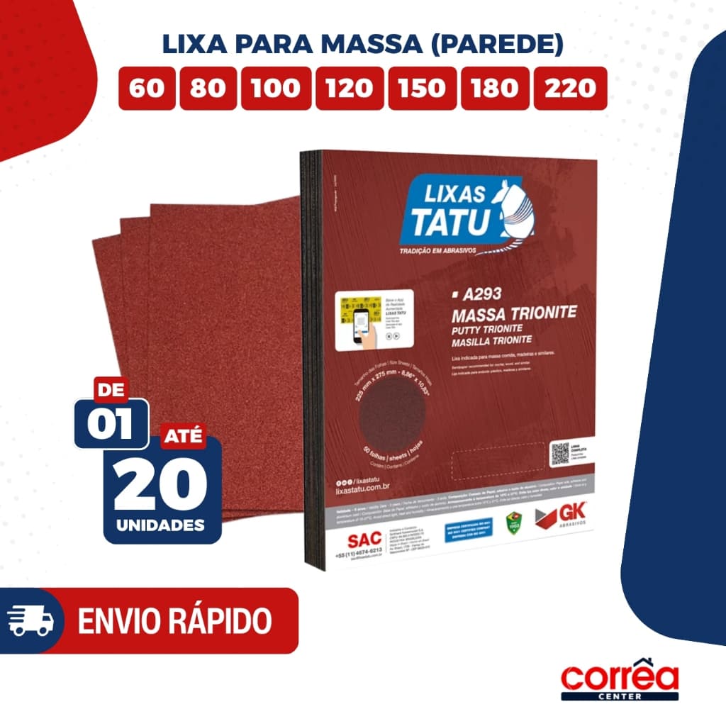 Lixa para Massa Grãos 60 a 220 – Lixa de Parede – 1 até 20 Unidades