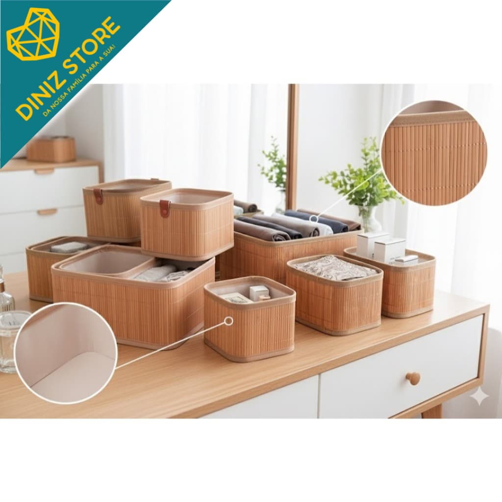 Conjunto 3 Cestos Organizadores Bambu Duraveis Sustentaveis Design Elegante Organizacao Pratica Casa