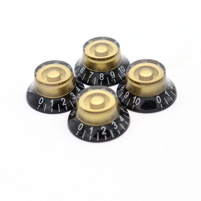Kit Knobs Botão 4 Peças P/ Guitarras Les Paul, SG, PRS, Fly ou similares na cor Preto/gold.