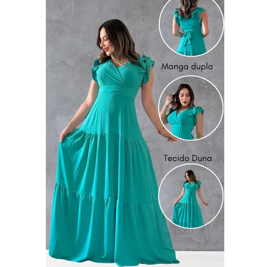 Vestido Longo Moda Feminina Manga Curta Fresco Confortável Casual Festa Verão Social
