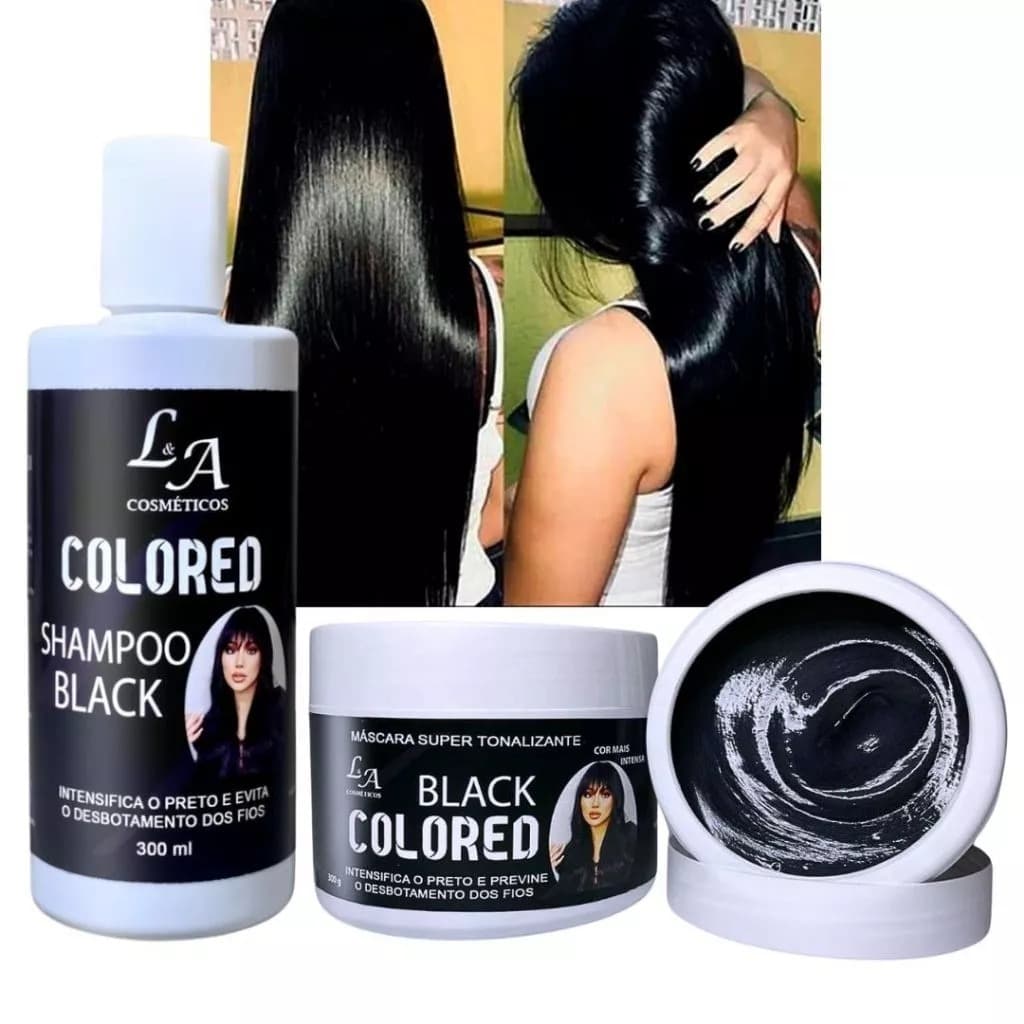 Kit Shampoo e Máscara Tonalizante Black Preto Intenso - S/ Amônia - Resultado 100% Natural