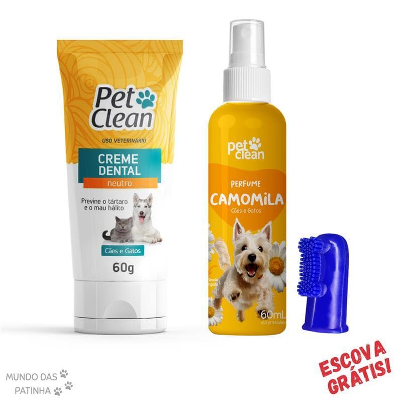 Kit Creme Dental + Perfume Pet Vários Aromas + Dedeira