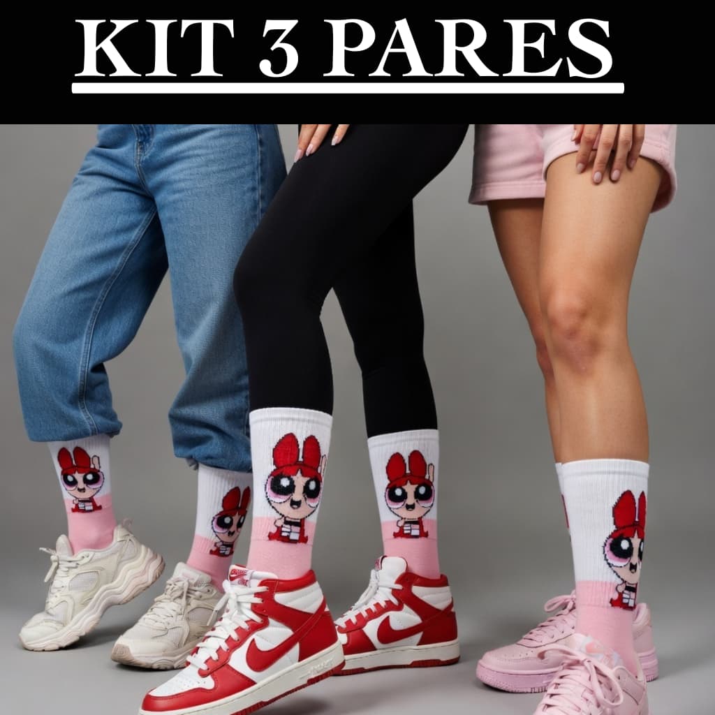Meias Divertidas Cano Longo kit 3 Pares de Algodão Desenhos e Personagens Unissex