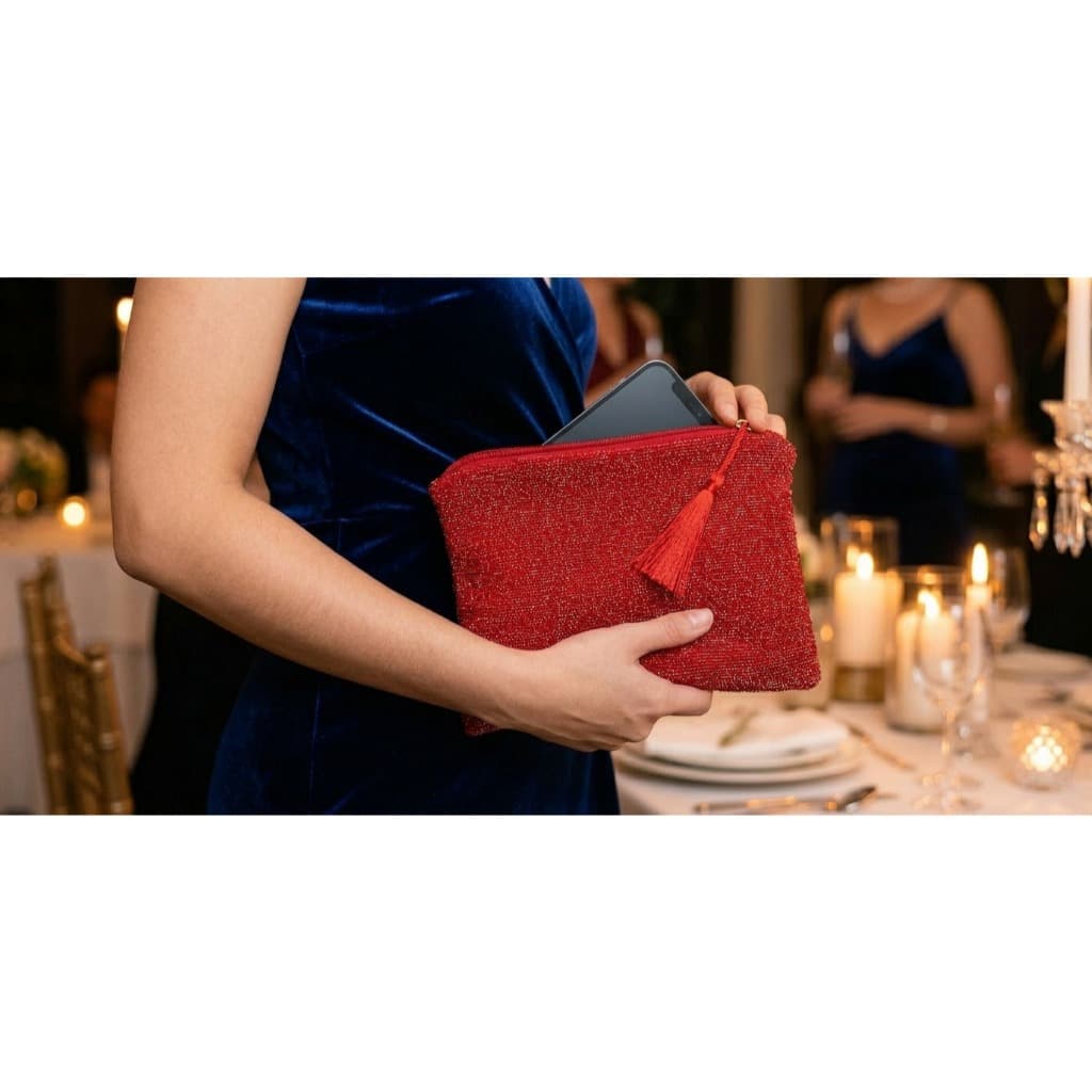 Necessaíre Clutch Feminina Brilhante Luxo Vermelha - Estilo, Praticidade Sofisticação Viagem, Festas, Maquiagem Presente
