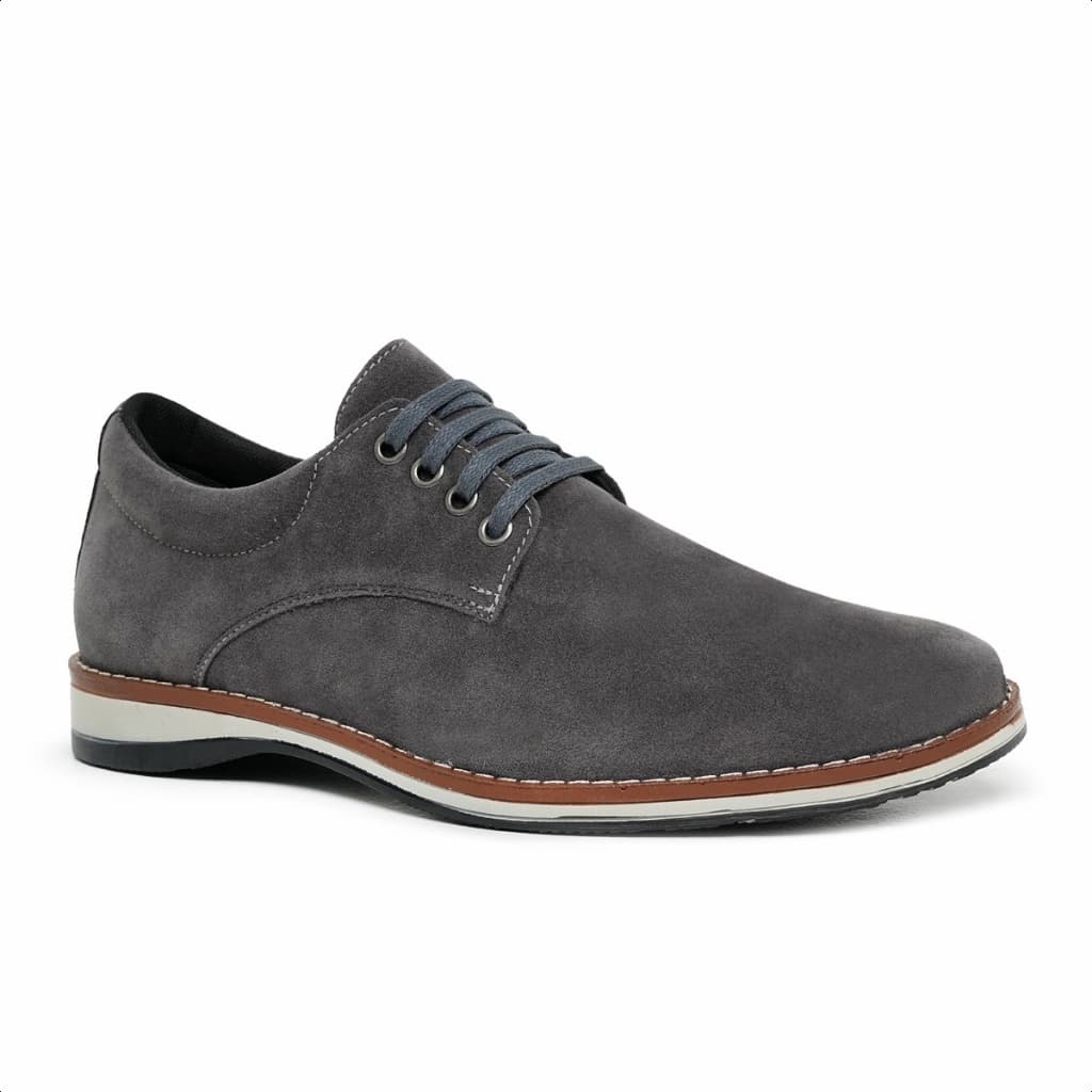 Sapato Masculino Social Casual Oxford Confortável em Camurça Moderno e Elegante Cinza