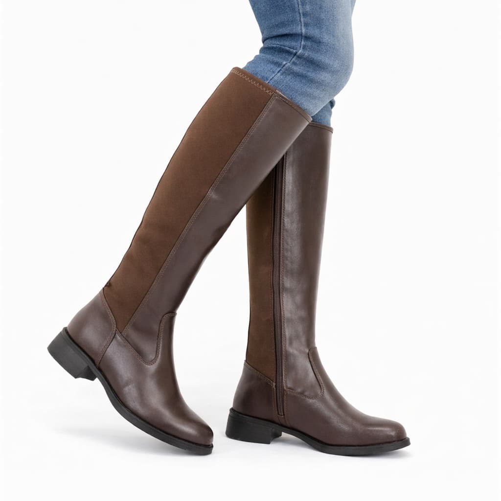 Bota Montaria Cano Alto Longo Feminina Salto Baixo Grosso Confortavel Marrom Café