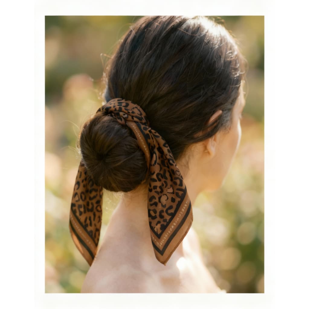 Mini Lenço Feminino Cetim 45x45 cm Quadrado Pequeno Cabelo Bolsa Terracota Leopard