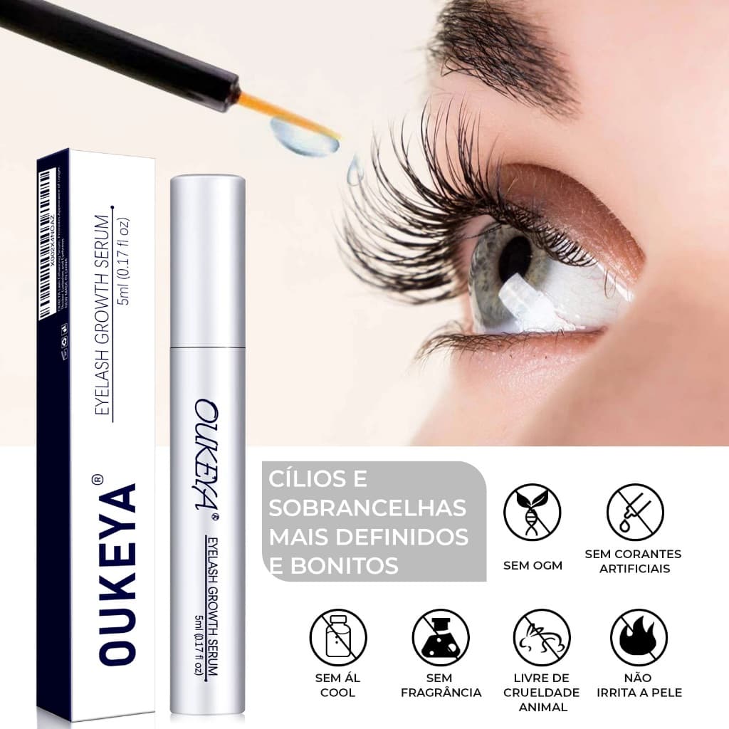 OUKEYA Sérum Cílios Biotina Crescimento Rápido Fortalece Nutre Volume Alongamento Natural