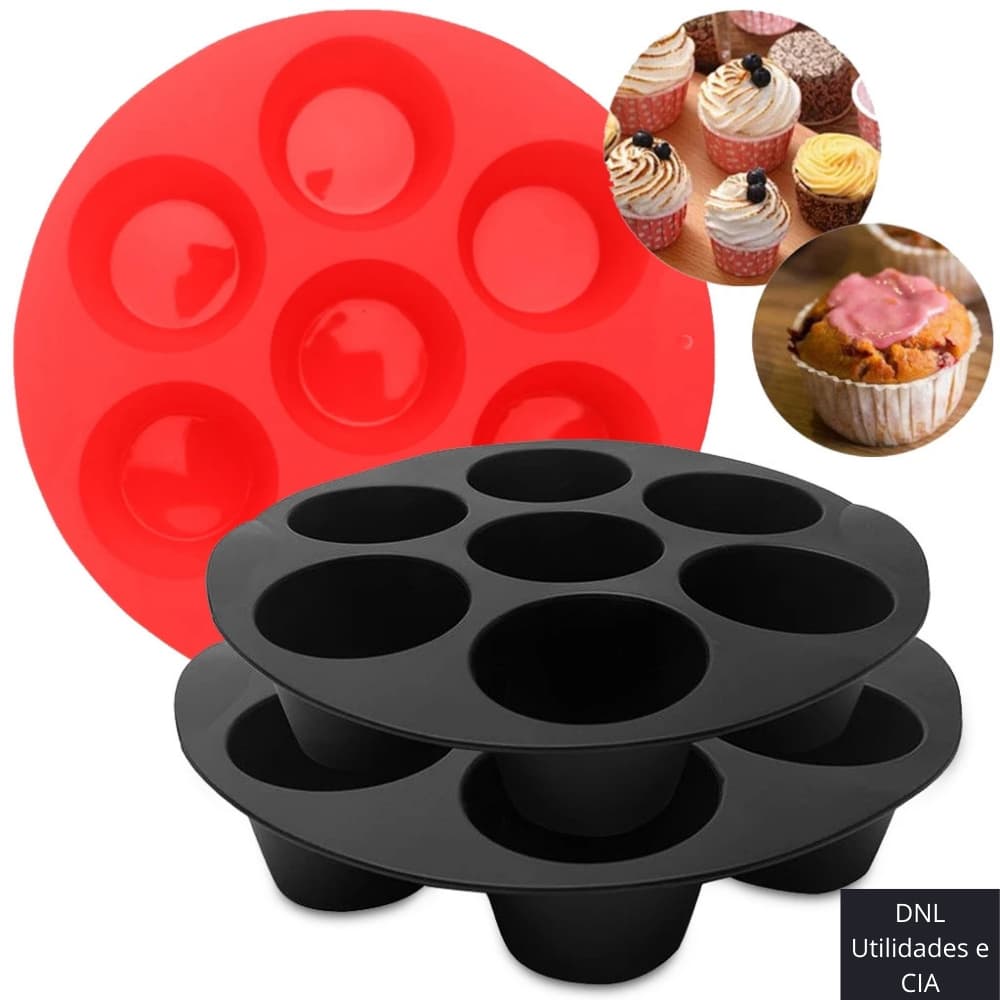 Forma Assadeira Silicone Air Fryer Fritadeira Molde Cupcake 7 Cavidades Antiaderente Pao De Queijo