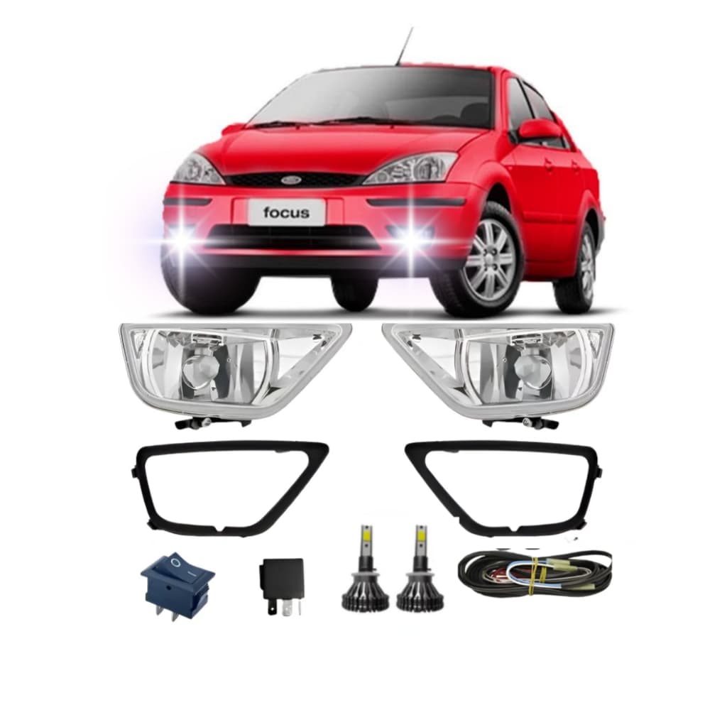 KIT FAROL DE MILHA NEVOEIRO  DO FORD FOCUS SEDAN 2004 2005 2006 2007 2008 COM LENTE DE VIDRO + LED