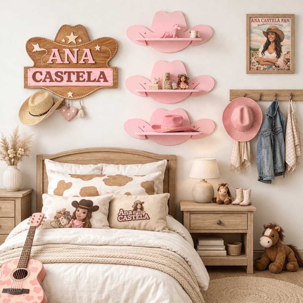 Trio de Prateleiras Boiadeira Decoração Chapéu Quarto Infantil