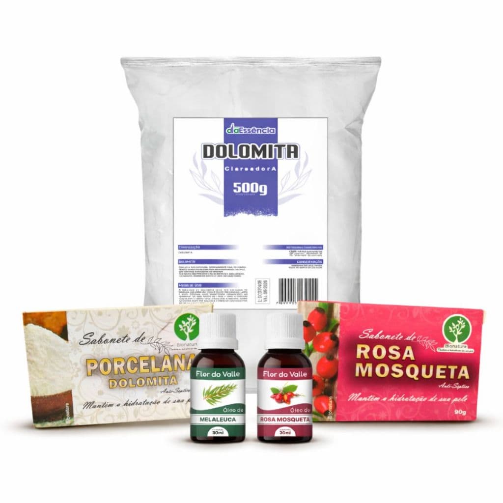 Kit Clareador Natural Pele Perfeita Dolomita Rosa Mosqueta Melaleuca Anti Manchas Acne Oleosidade